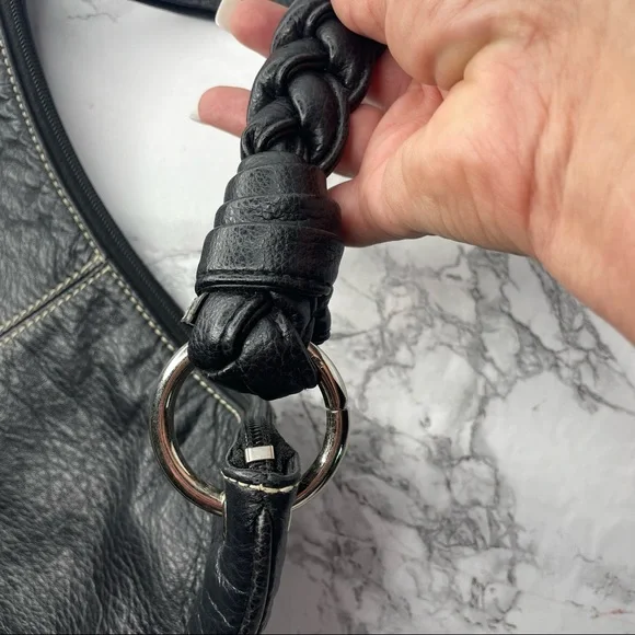 *LAUREN RALPH LAUREN* NWOT Black Leather Braided Handle Handbag - Picture 3 of 11